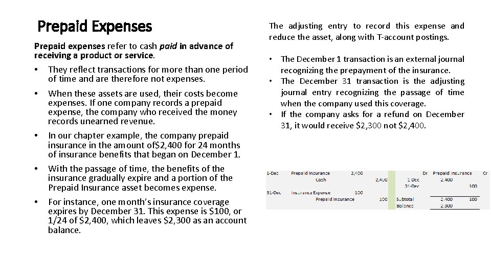 Prepaid Expenses Prepaid expenses refer to cash paid in advance of receiving a product