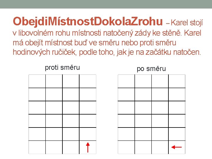 Obejdi. Místnost. Dokola. Zrohu – Karel stojí v libovolném rohu místnosti natočený zády ke