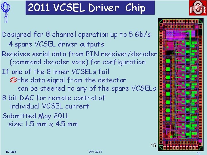 2011 VCSEL Driver Chip Designed for 8 channel operation up to 5 Gb/s 4 2011 VCSEL Driver Chip Designed for 8 channel operation up to 5 Gb/s 4
