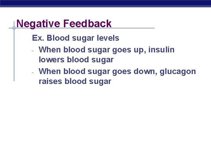 Negative Feedback Ex. Blood sugar levels - When blood sugar goes up, insulin lowers