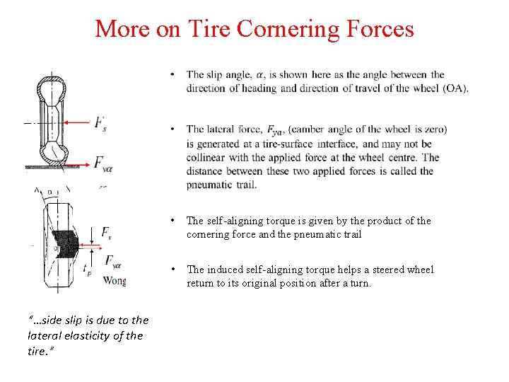 More on Tire Cornering Forces “…side slip is due to the lateral elasticity of