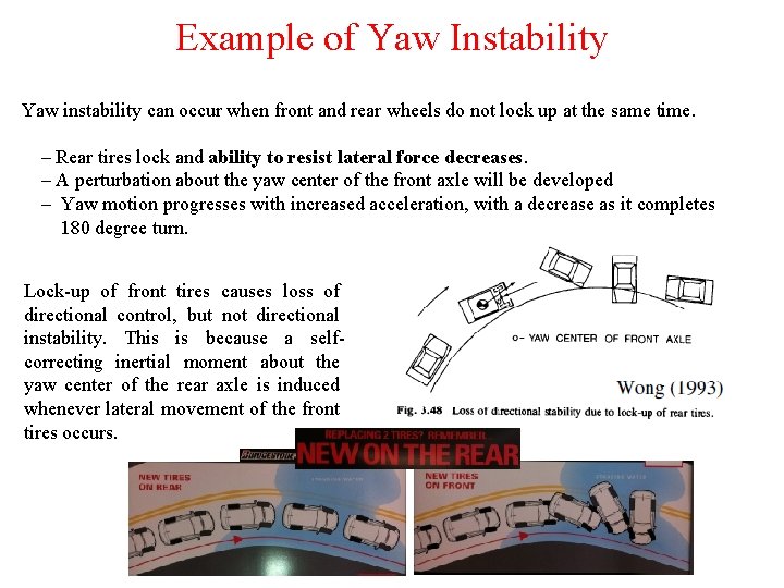 Example of Yaw Instability Yaw instability can occur when front and rear wheels do