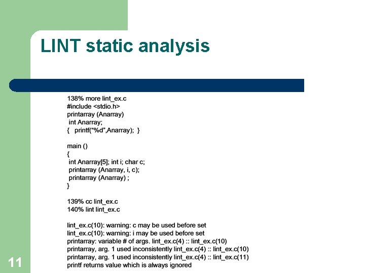 LINT static analysis 11 