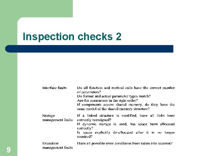 Inspection checks 2 9 