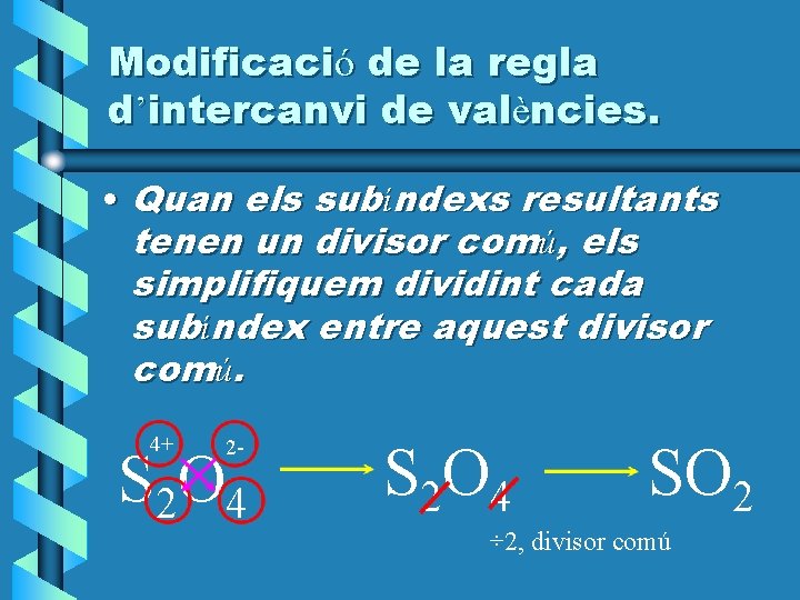 Modificació de la regla d’intercanvi de valències. • Quan els subíndexs resultants tenen un