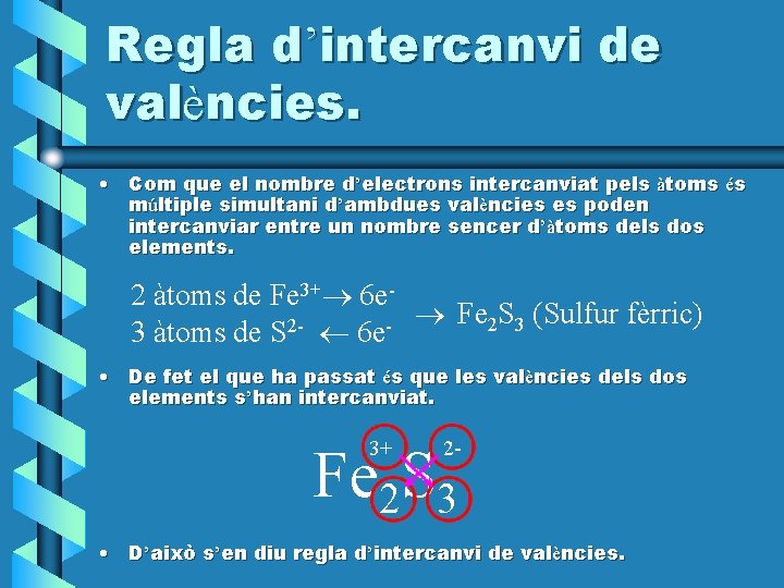 Regla d’intercanvi de valències. • Com que el nombre d’electrons intercanviat pels àtoms és