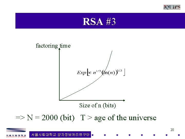 RSA #3 factoring time Size of n (bits) => N = 2000 (bit) RSA #3 factoring time Size of n (bits) => N = 2000 (bit)