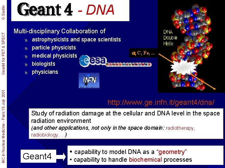 MC in Nuclear Medicine - Paris 16 July 2001 Geant 4 for PET &
