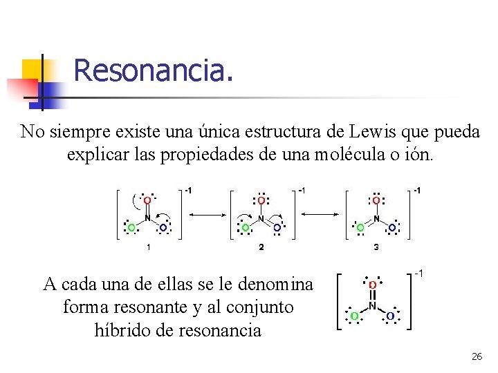 Resonancia. No siempre existe una única estructura de Lewis que pueda explicar las propiedades