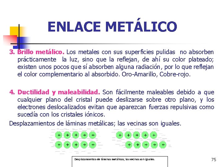 ENLACE METÁLICO 3. Brillo metálico. Los metales con sus superficies pulidas no absorben prácticamente