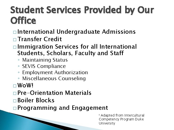 Student Services Provided by Our Office � International Undergraduate Admissions � Transfer Credit �