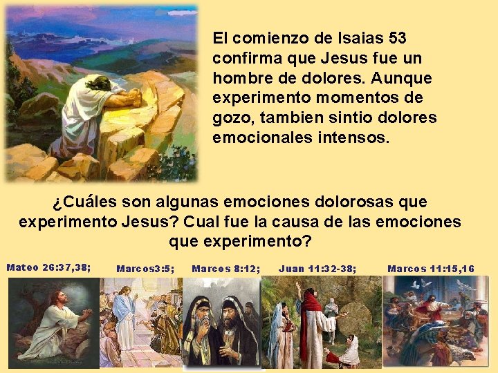 El comienzo de Isaias 53 confirma que Jesus fue un hombre de dolores. Aunque