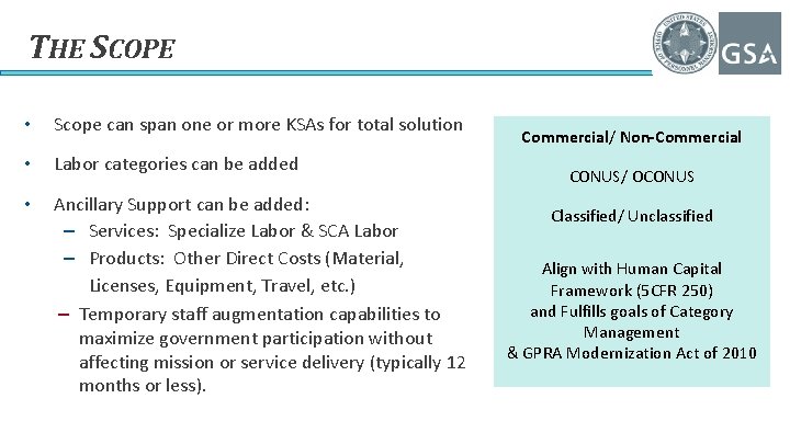 THE SCOPE • Scope can span one or more KSAs for total solution •