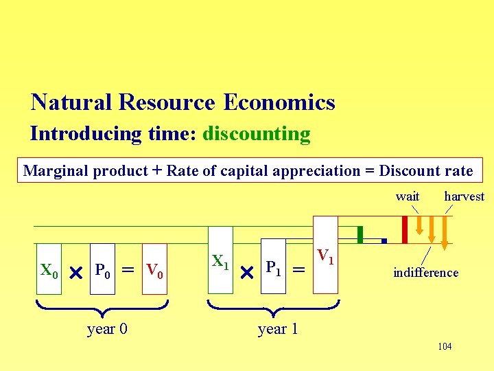 Natural Resource Economics Introducing time: discounting Marginal product + Rate of capital appreciation =
