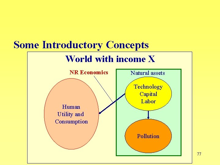 Some Introductory Concepts World with income X NR Economics Human Utility and Consumption Natural