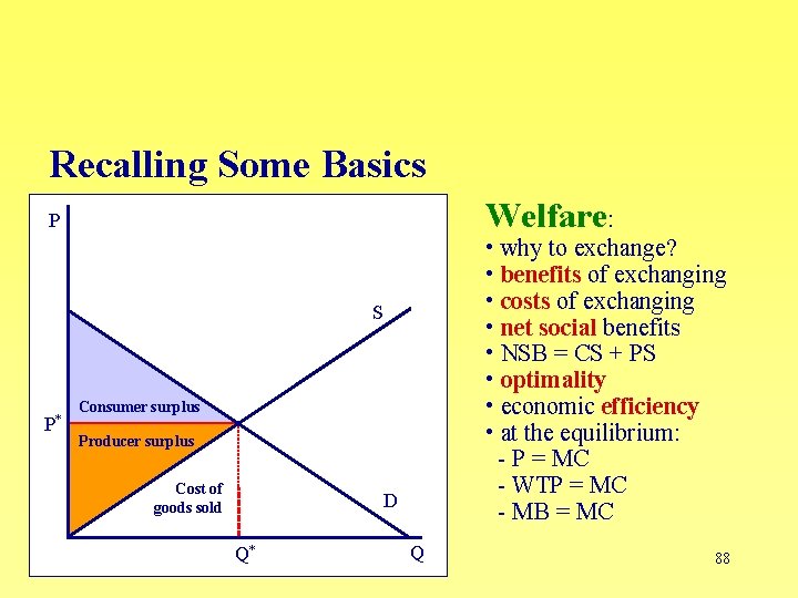 Recalling Some Basics Welfare: P • why to exchange? • benefits of exchanging •