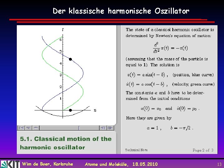 Der klassische harmonische Oszillator Wim de Boer, Karlsruhe Atome und Moleküle, 18. 05. 2010