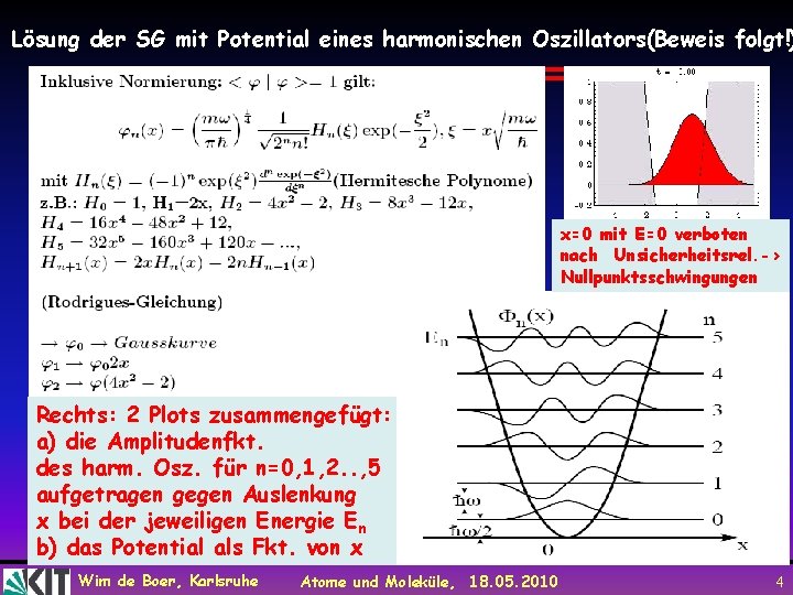 Lösung der SG mit Potential eines harmonischen Oszillators(Beweis folgt!) x=0 mit E=0 verboten nach