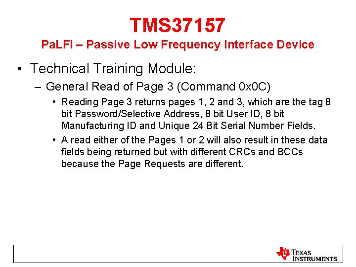 TMS 37157 Pa. LFI – Passive Low Frequency Interface Device • Technical Training Module: