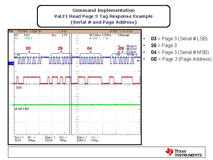 Command Implementation Pa. LFI Read Page 3 Tag Response Example (Serial # and Page