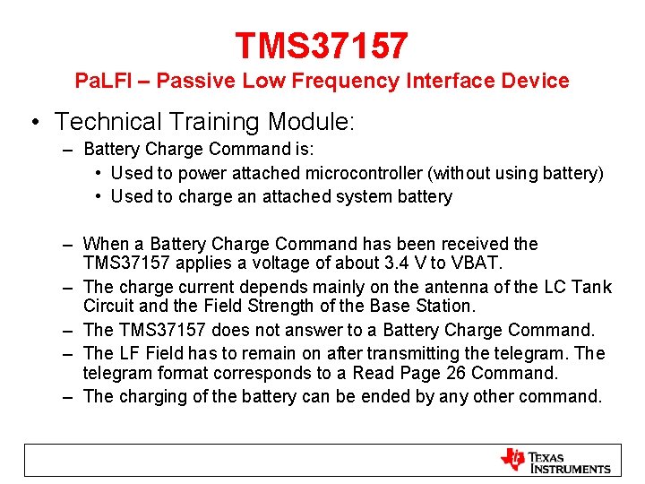 TMS 37157 Pa. LFI – Passive Low Frequency Interface Device • Technical Training Module: