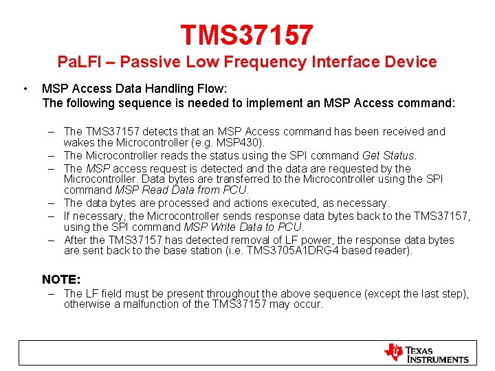 TMS 37157 Pa. LFI – Passive Low Frequency Interface Device • MSP Access Data