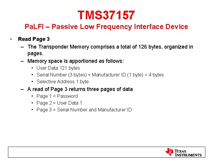 TMS 37157 Pa. LFI – Passive Low Frequency Interface Device • Read Page 3