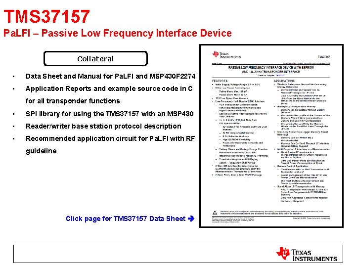 TMS 37157 Pa. LFI – Passive Low Frequency Interface Device Collateral • Data Sheet