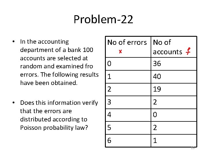 Problem-22 • In the accounting department of a bank 100 accounts are selected at