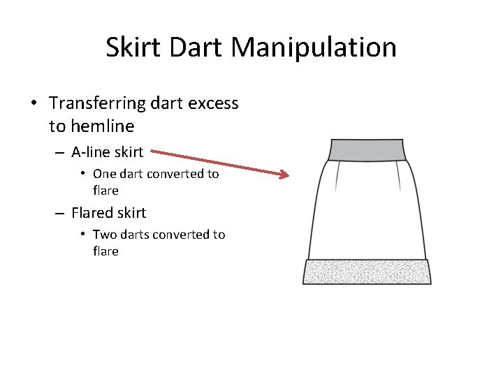 Skirt Dart Manipulation • Transferring dart excess to hemline – A-line skirt • One