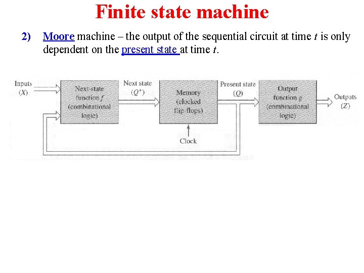 Finite state machine 2) Moore machine – the output of the sequential circuit at