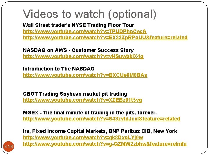 Videos to watch (optional) Wall Street trader's NYSE Trading Floor Tour http: //www. youtube.