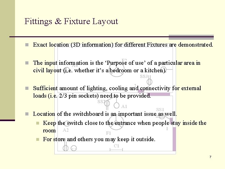 Fittings & Fixture Layout n Exact location (3 D information) for different Fixtures are