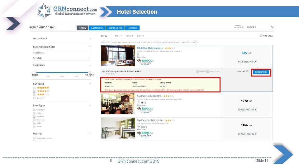 Hotel Selection GRNCONNECT DEMO ------------------------------------------------------------------------------© GRNconnect. com 2019 Slide 14 