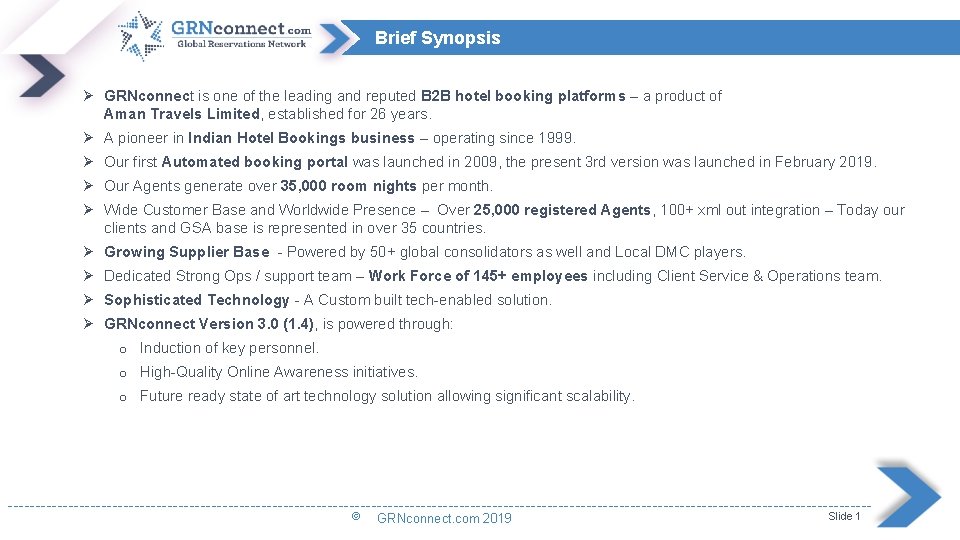 Brief Synopsis Ø GRNconnect is one of the leading and reputed B 2 B