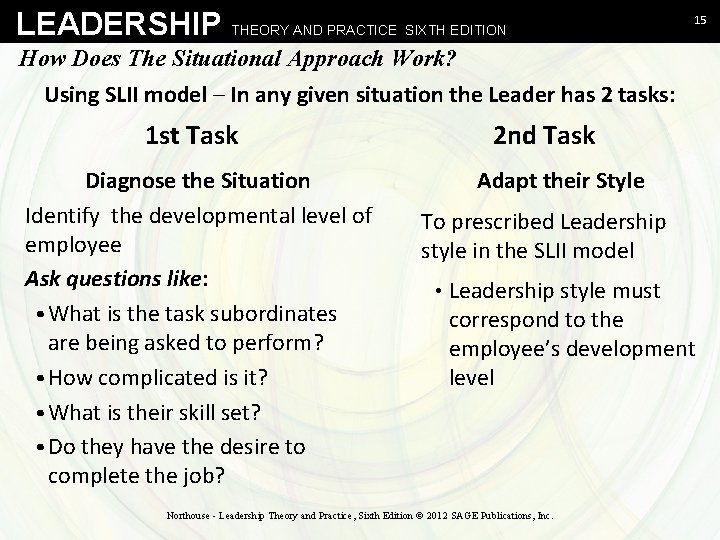 LEADERSHIP THEORY AND PRACTICE SIXTH EDITION 15 How Does The Situational Approach Work? Using
