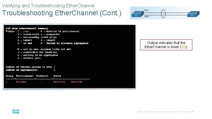 Verifying and Troubleshooting Ether. Channel (Cont. ) Output indicates that the Ether. Channel is