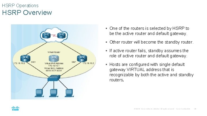 HSRP Operations HSRP Overview § One of the routers is selected by HSRP to