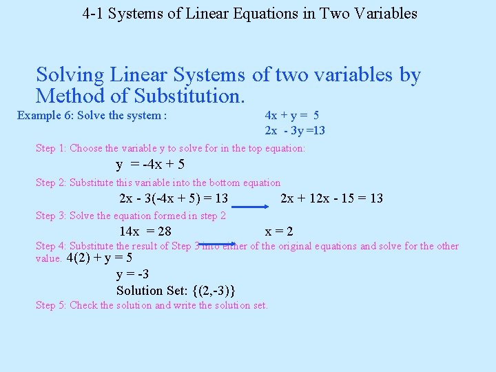 4 -1 Systems of Linear Equations in Two Variables Solving Linear Systems of two