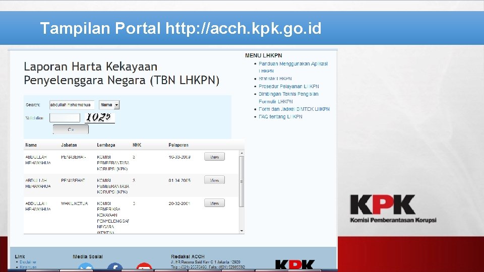 Tampilan Portal http: //acch. kpk. go. id 