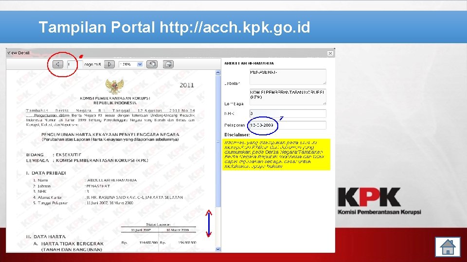 Tampilan Portal http: //acch. kpk. go. id 