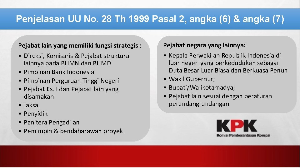 Penjelasan UU No. 28 Th 1999 Pasal 2, angka (6) & angka (7) Pejabat