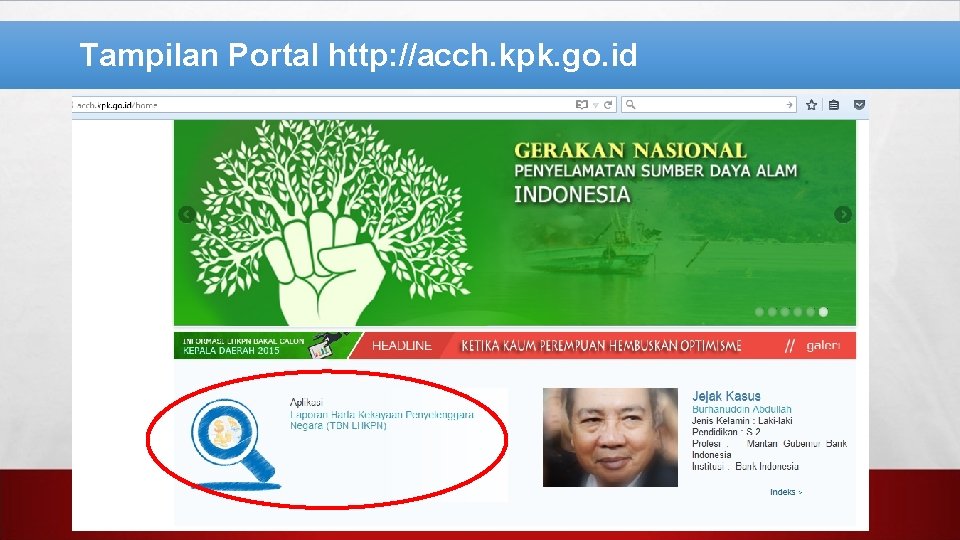 Tampilan Portal http: //acch. kpk. go. id 