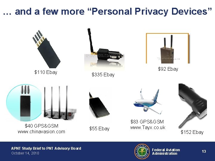 … and a few more “Personal Privacy Devices” $110 Ebay $40 GPS&GSM www. chinavasion.