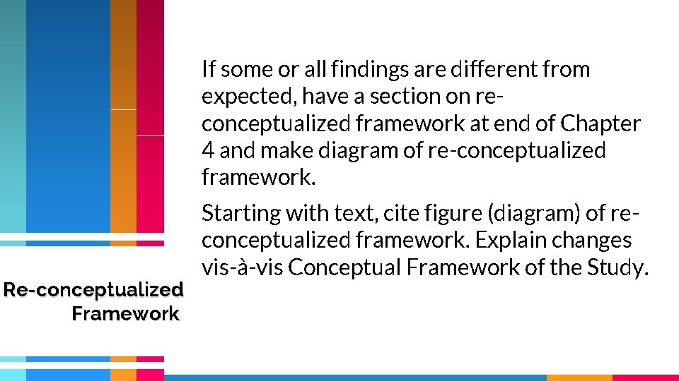 If some or all findings are different from expected, have a section on reconceptualized If some or all findings are different from expected, have a section on reconceptualized