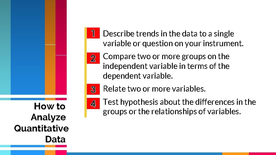 1 Describe trends in the data to a single variable or question on your 1 Describe trends in the data to a single variable or question on your