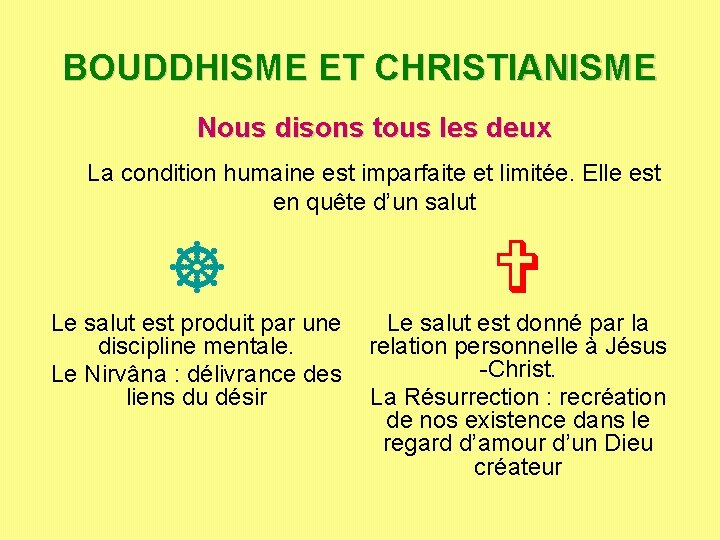 BOUDDHISME ET CHRISTIANISME Nous disons tous les deux La condition humaine est imparfaite et BOUDDHISME ET CHRISTIANISME Nous disons tous les deux La condition humaine est imparfaite et