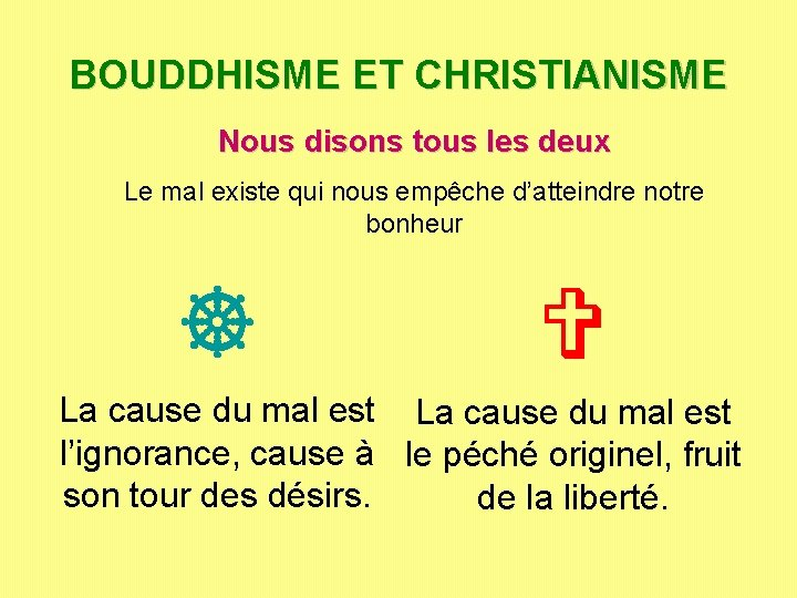 BOUDDHISME ET CHRISTIANISME Nous disons tous les deux Le mal existe qui nous empêche BOUDDHISME ET CHRISTIANISME Nous disons tous les deux Le mal existe qui nous empêche