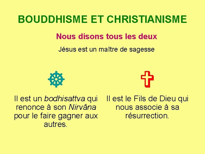 BOUDDHISME ET CHRISTIANISME Nous disons tous les deux Jésus est un maître de sagesse BOUDDHISME ET CHRISTIANISME Nous disons tous les deux Jésus est un maître de sagesse