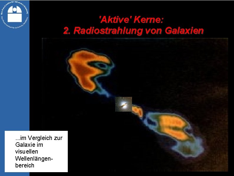 'Aktive' Kerne: 2. Radiostrahlung von Galaxien . . . im Vergleich zur Galaxie im